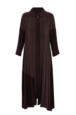 Shirt-Collar Zip-Front Abaya – Brown
