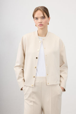 Grace Co-Ord Set with Gold-Button Jacket – Beige