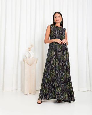 Green Floral Check Dress