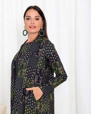 Green  Floral Check Jacket Abaya