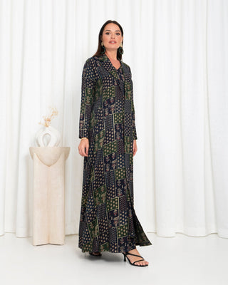 Green  Floral Check Jacket Abaya