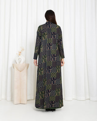 Green  Floral Check Jacket Abaya