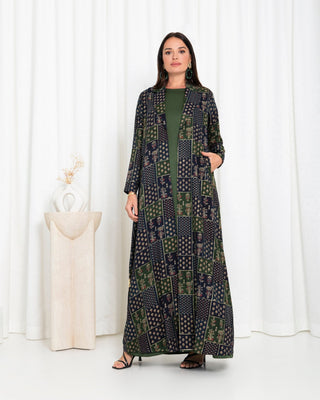 Green  Floral Check Jacket Abaya