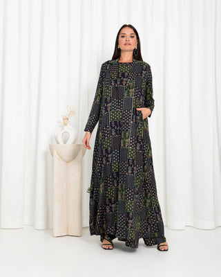 Green  Floral Check Jacket Abaya