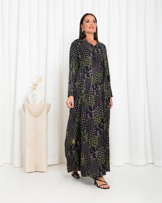 Green  Floral Check Jacket Abaya