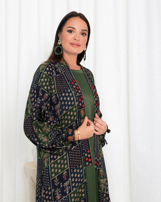 Green  Floral Check Kimono Abaya