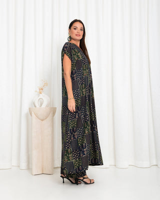 Green  Floral Check Kimono Dress