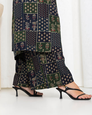 Green  Floral Check Kimono Dress