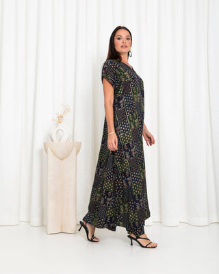 Green  Floral Check Kimono Dress