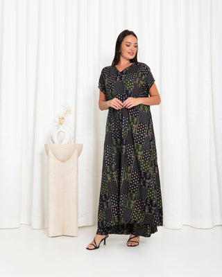 Green  Floral Check Kimono Dress