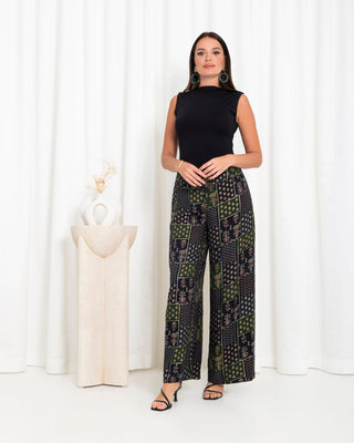 Green Floral Check Pants
