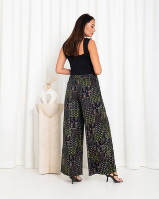 Green Floral Check Pants