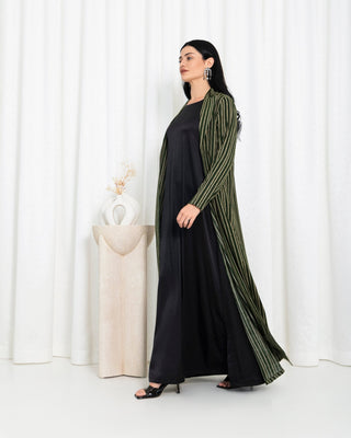 Green  Stripe Jacket Abaya