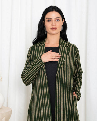 Green  Stripe Jacket Abaya