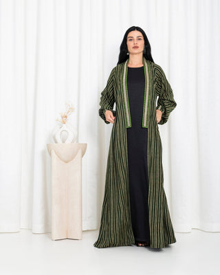 Green  Stripe Kimono Abaya