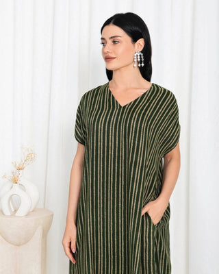 Green  Stripe Kimono Dress
