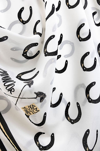 Golden Blossom Silk Shawl White