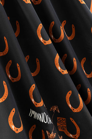 Golden Blossom Silk Shawl Black