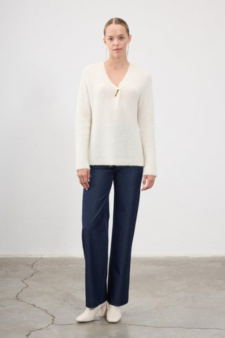 Hercai V-Neck Knit Sweater – Ecru