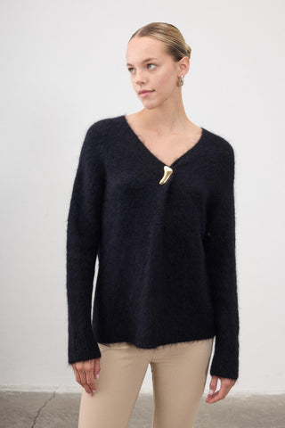 Hercai V-Neck Knit Sweater – Black
