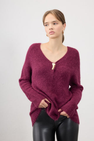 Hercai V-Neck Knit Sweater – Cherry