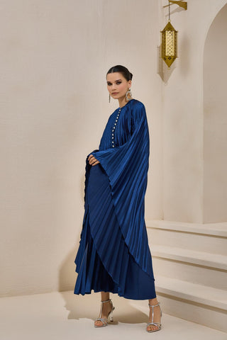 blue plisse maxi dress Poised Performance Blue Plisse One-Shoulder Maxi Dress