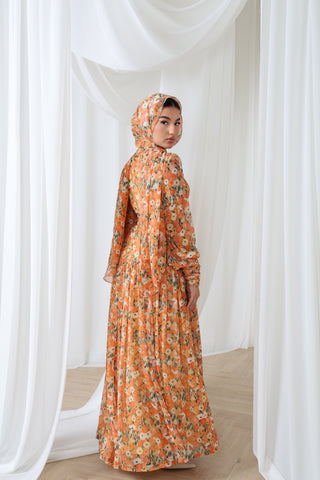 Fall – Floral Chiffon Maxi Dress with Scarf | Modest Luxury