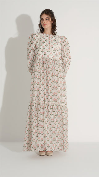 Fine Lace Trim Dress – Ecru