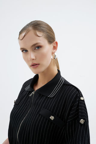 Ivory Striped Shirt Dress – Black