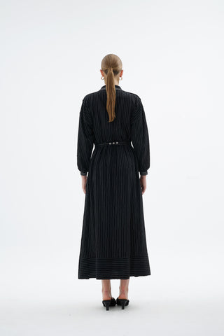Ivory Striped Shirt Dress – Black