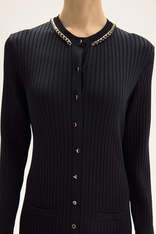 Julia Ribbed Knit Button-Front Dress – Black