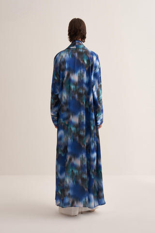 Julie Printed Blue Abaya with Matching Scarf