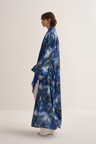 Julie Printed Blue Abaya with Matching Scarf