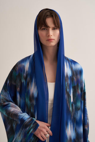 Julie Printed Blue Abaya with Matching Scarf