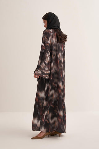 Julie Printed Brown Abaya with Matching Scarf