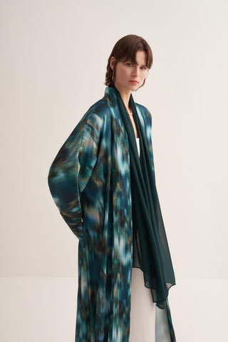 Julie Printed Green Abaya with Matching Scarf