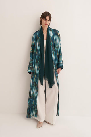 Julie Printed Green Abaya with Matching Scarf