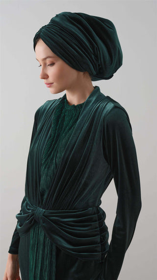 KADİFE DRAPE BONE Yeşil