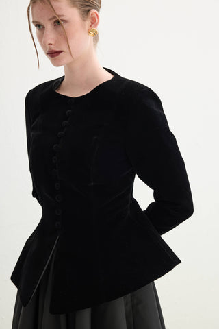KADİFE KAPLAMA DÜĞMELİ PEPLUM BLUZ