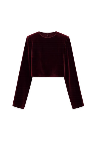Padded Shoulder Velvet Mini Blouse – Burgundy