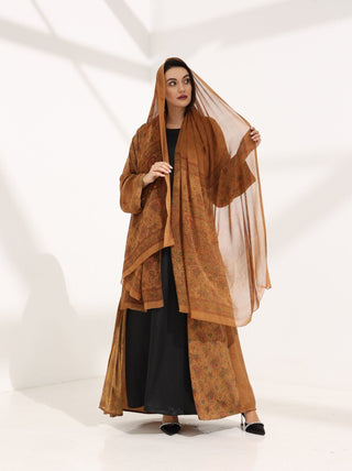 Kashmir Bloom Abaya – Caramel Jaal Edition