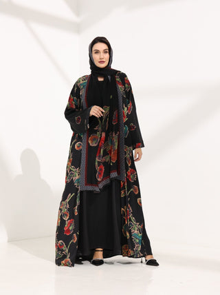 Kashmir Bloom Abaya – Midnight Garden Floral Edition