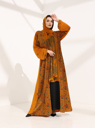 Kashmir Bloom Abaya – Mustard Jaal Edition
