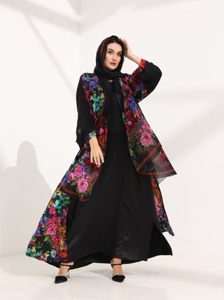 Kashmir Bloom Abaya – Noir Blossom Edition