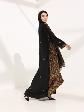 Kashmir Bloom Abaya – Obsidian Jaal Edition