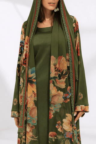 Kashmir Bloom Abaya – Olive Garden Floral Edition