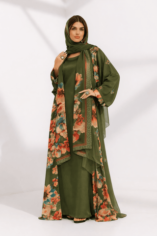 Kashmir Bloom Abaya – Olive Garden Floral Edition