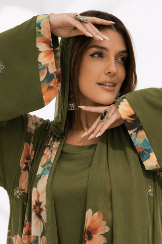 Kashmir Bloom Abaya – Olive Garden Floral Edition