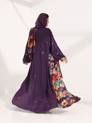 Kashmir Bloom Abaya — Plum Garden (Floral Kimono)