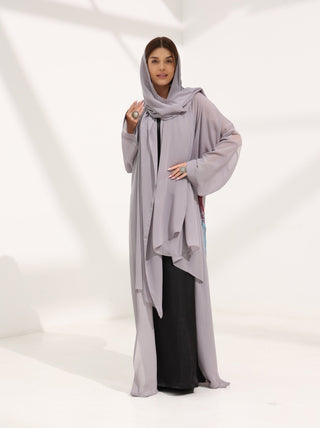 Kashmir Bloom Abaya — Silver Mist